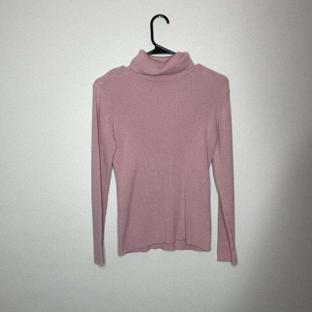 Vintage 90s  Light Pink Turtleneck, 100% Cotton, by Liz Claiborne, Size L